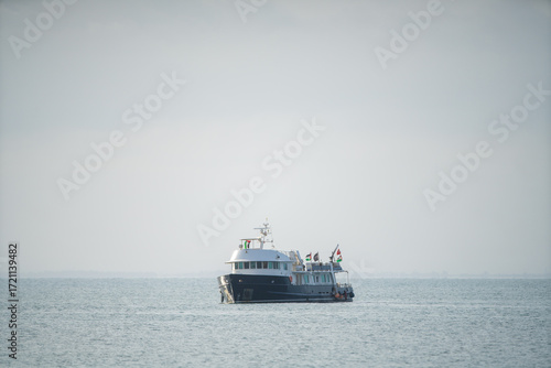 The Sumud Flotilla anchored off the coast of Sidi Bou Said, Tunisia, during its voyage as part of an international solidarity initiative to support Gaza