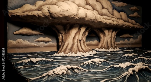 Atomic Bomb Explosion Over Water Model.