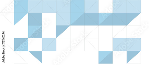 Geometric pattern with overlapping translucent triangles forming subtle 3D squares on a white background, featuring dotted grid lines and textured mosaic effect