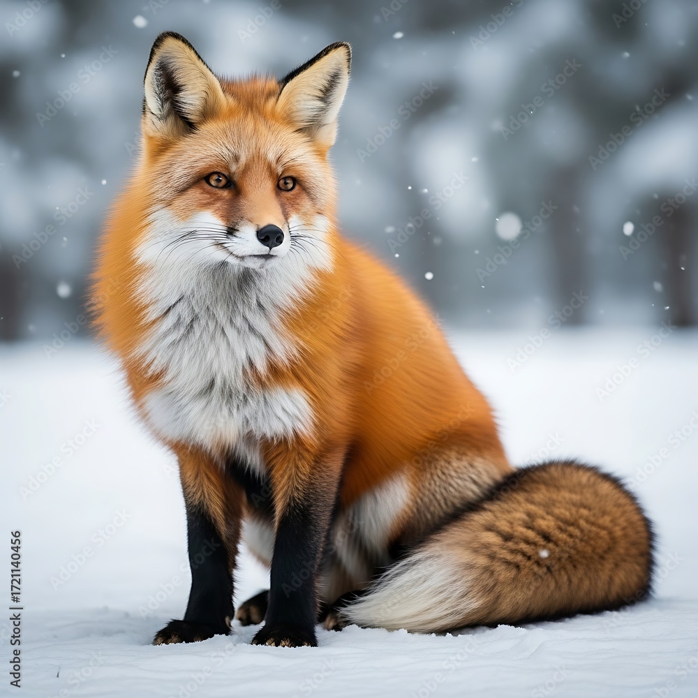 Obraz premium Focused Red Fox in Snowy Landscape.