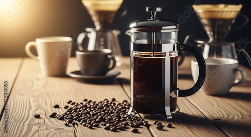 Coffee, French Press, Dark Roast, Morning Brew, Aromatic.