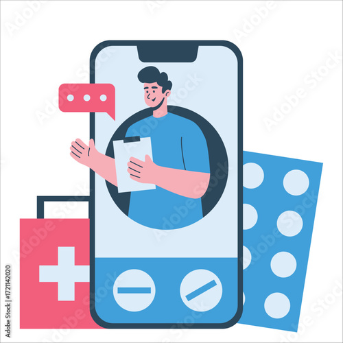 Illustration of an Telemedicine online doctor consultation
