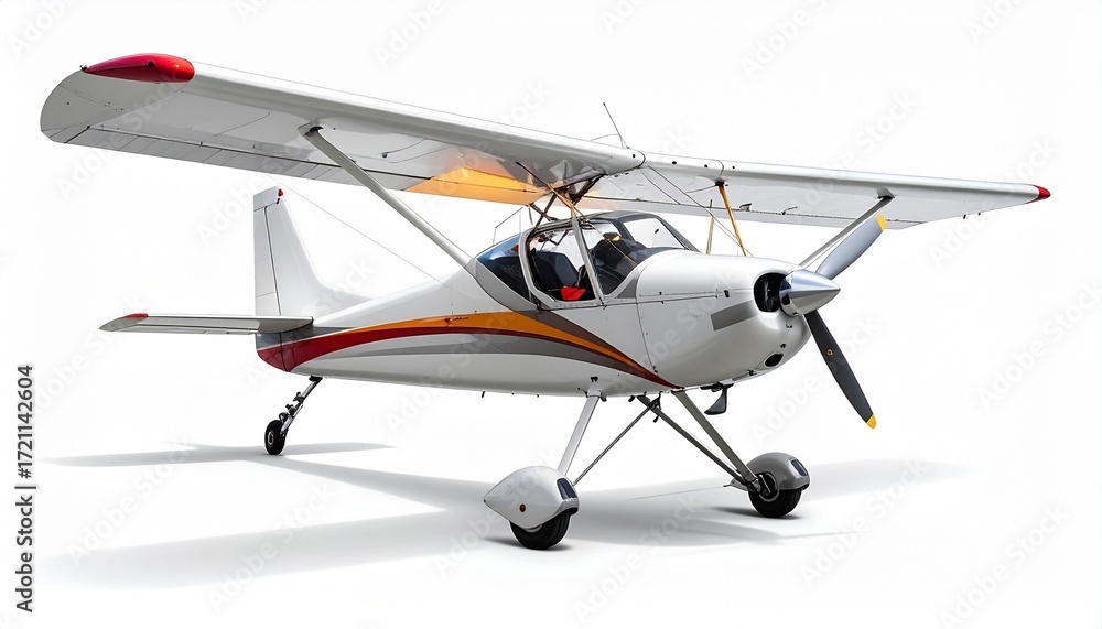 Fototapeta premium Single-engine aircraft white background—light flight, freedom, and precision in motion.