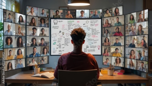 A person in a virtual meeting
