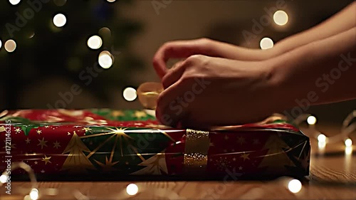 a pair of hands wrapping a gift