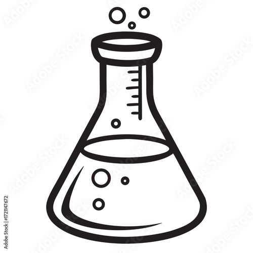 Laboratory flask illustration with bubbling liquid, showcasing scientific experimentation, creativity, and innovation in a minimalist design, perfect for educational and commercial use