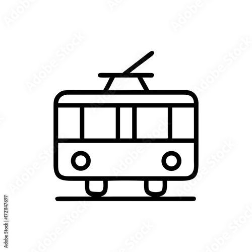 Minimalist vector illustration of a tram, showcasing its distinct shape and features, set against a clean background, emphasizing urban transportation and mobility concepts