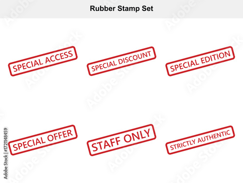 Red Rubber Stamp Set with Special Access, Edition, Offer, Discount, and Staff Only