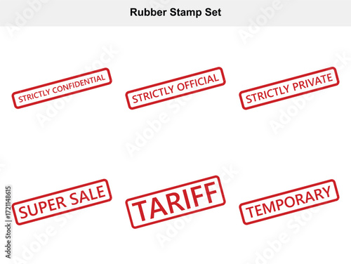 Red Rubber Stamp Set with Text, Confidential Official Private Sale Tariff Temporary