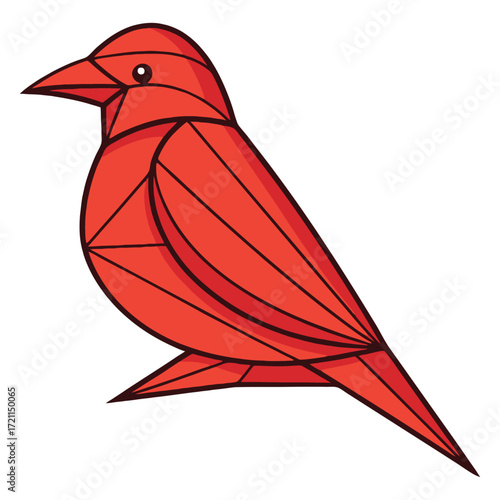 Red origami bird paper craft geometric art simple shape animal figurine design 