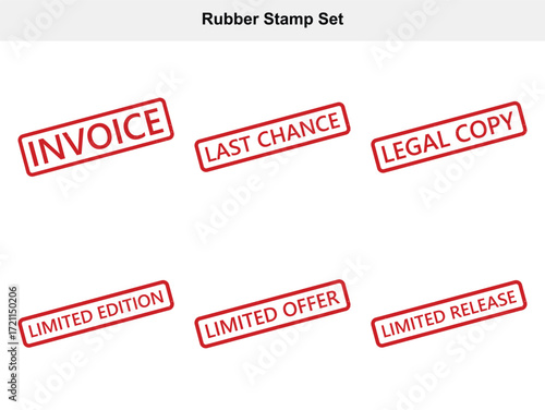 Set of Rectangular Red Rubber Stamps With Common Business Wording and White Background