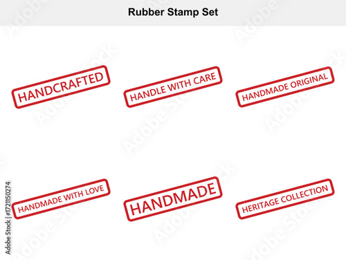 Set of Rectangular Red Rubber Stamps with Handmade, Handcrafted, and Care Messages