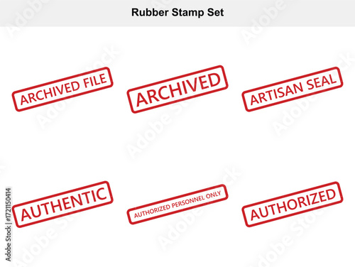 Set of Red Rubber Stamp Designs with Archived File, Artisan Seal and Authentic Marks