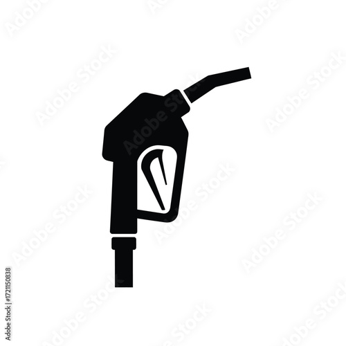 Silhouette of a black fuel nozzle for gasoline or diesel dispensing in a simple graphic style silhouette
