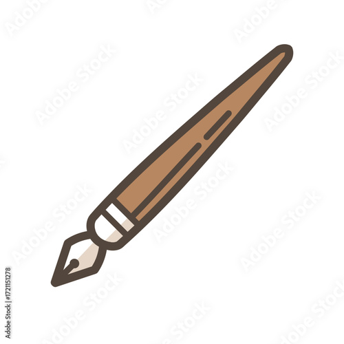 A classic brown fountain pen with a metal nib depicted in a minimalist line art icon style.