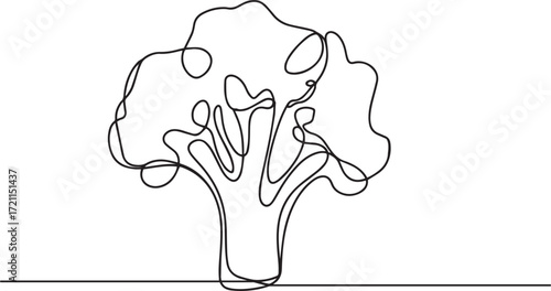 Continuous one line drawing of broccoli vegetable in minimalist abstract style