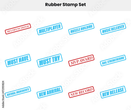 Rubber Stamp Set Isolated on White Background With Colorful Grunge Effect