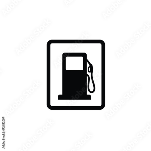 Simple black and white gas station icon for transportation and fueling services silhouette