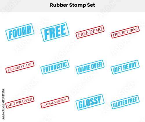 Rubber Stamp Set with Labels Found, Free, Free Demo and More on White