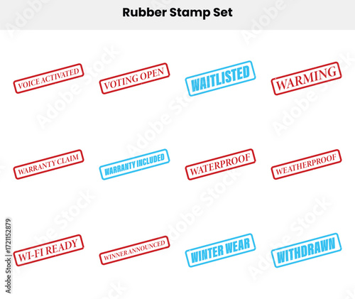 Rubber Stamp Set with Voice Activated, Voting Open, Winter Wear on White
