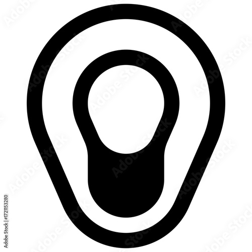 Bedpan. Outlined stroke vector icon with black-filled details.