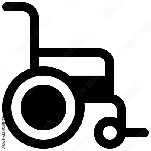 Wheelchair. Outlined stroke vector icon with black-filled details.