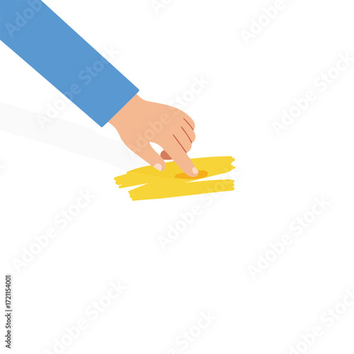 Finger pressing on yellow strokes