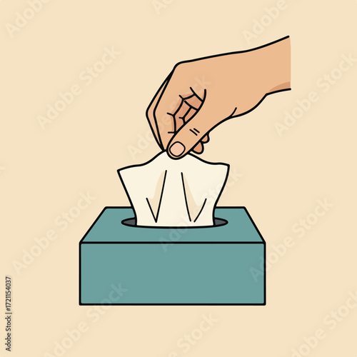 Hand pulling a tissue from a blue box