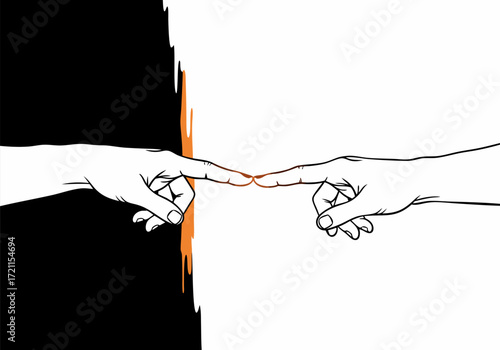 An abstract graphic illustration symbolizing national day truth and reconciliation, fingers connecting across divides