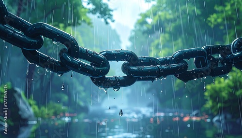 A chain in a rainy forest
