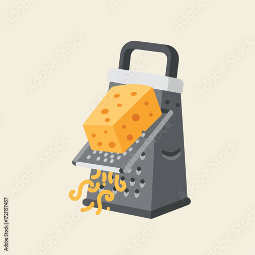 Cheese grater with a yellow block of Swiss