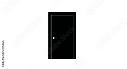 Modern closed black interior door with silver handle isolated minimalist graphic element