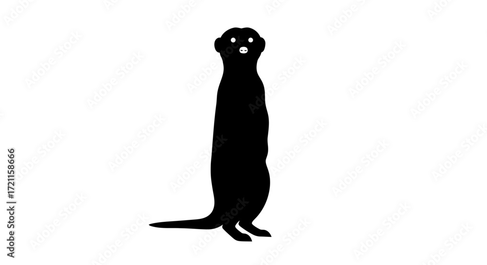 Obraz premium Silhouette of a standing meerkat alertly surveying its surroundings with a dark outline against a plain backdrop