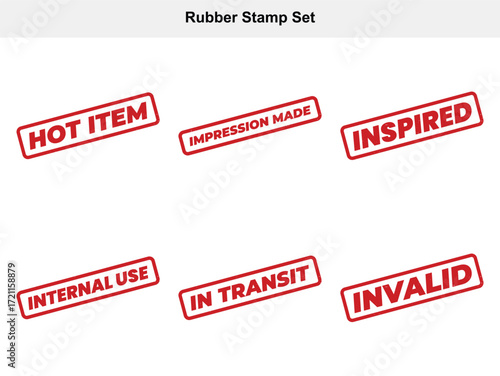 Grunge Red Rubber Stamp Set with Phrases on White Background Hot Item Inspired