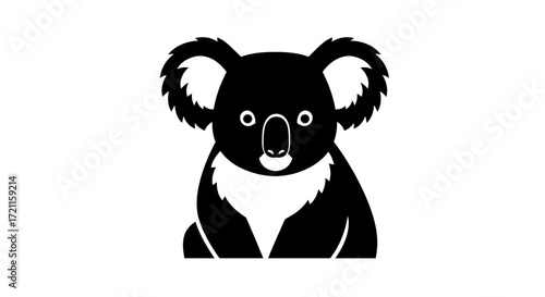 Cute black silhouette of a koala bear sitting with fluffy ears and white chest detail