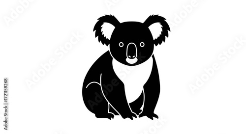 Charming black silhouette of a cute koala bear sitting playfully for designs
