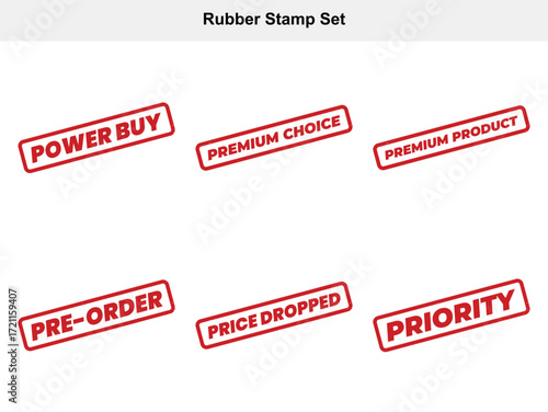 Red Rectangular Stamps with Promotion Slogans on White Background Design Set