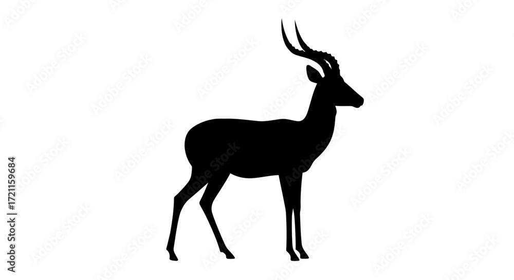 Fototapeta premium Elegant silhouette of a gazelle standing gracefully on a white canvas