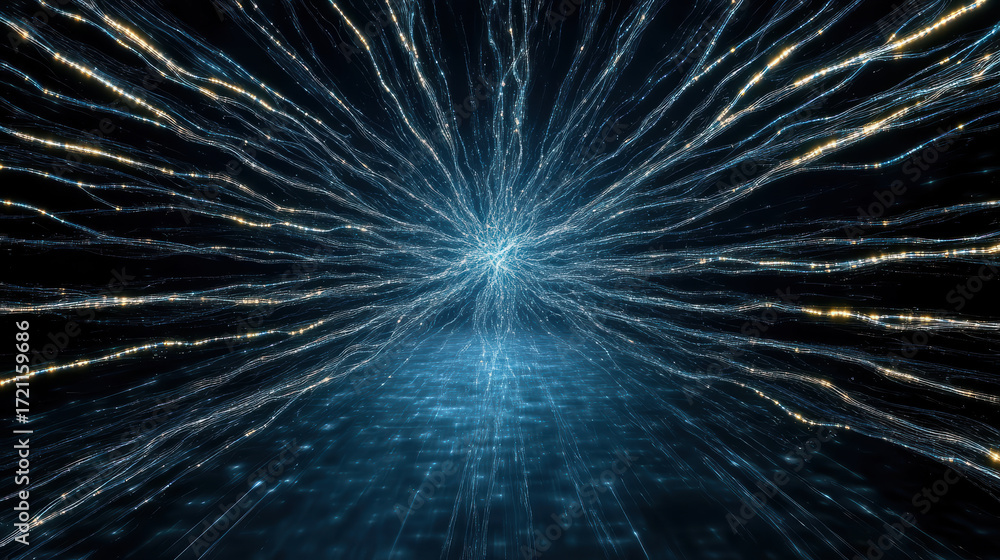 Obraz premium Dynamic visualizations radiate from central point, creating energetic atmosphere