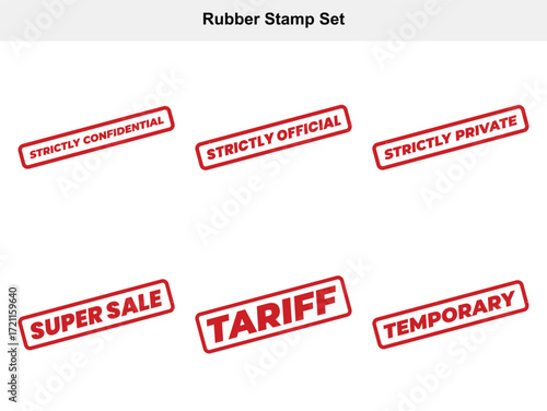 Red Rubber Stamp Set Isolated on White Strictly Confidential, Private, Official
