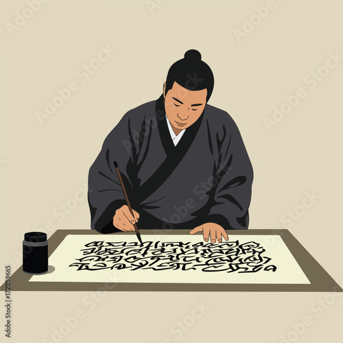 Calligrapher writing on paper