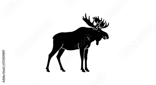 Majestic silhouette of a moose with antlers standing in profile full body