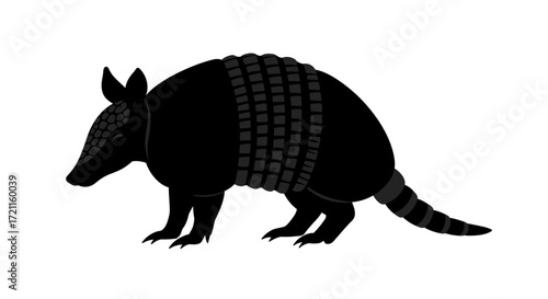 Silhouette of a black armadillo standing on a natural history wildlife animal