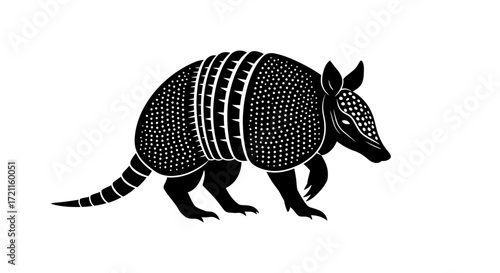 Detailed monochrome armadillo walking side view isolated graphic