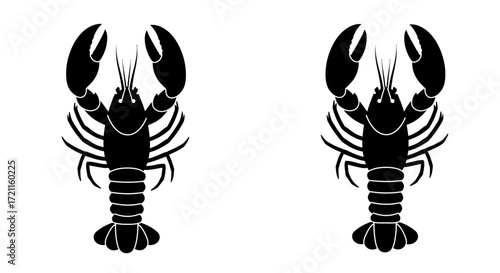 Two detailed black lobster silhouettes facing opposite directions perfect for marine themed designs