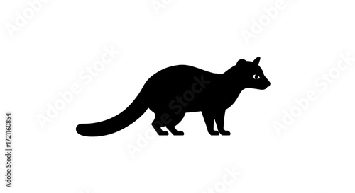 Silhouetted black ferret or weasel standing alert silhouette animal graphic