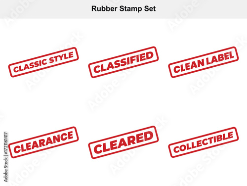 Set of Red Rubber Stamp Designs with Wording on White Background