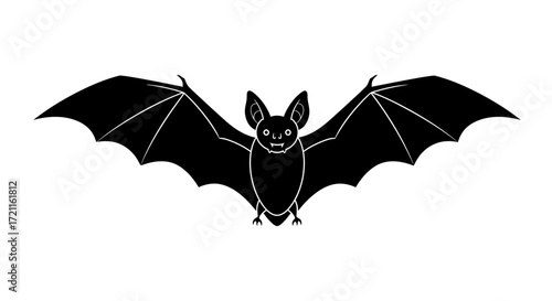 Creepy black bat spreading wings silhouette for halloween and spooky themed designs
