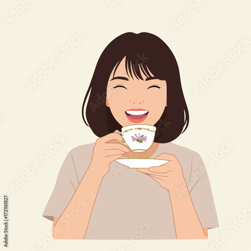 Smiling woman with a teacup