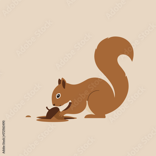 Cartoon squirrel eats an acorn